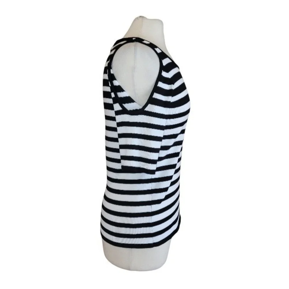 Carmen Marc Valvo Womens Cold Shoulder Striped Knit Top Black White Size M - Picture 4 of 8